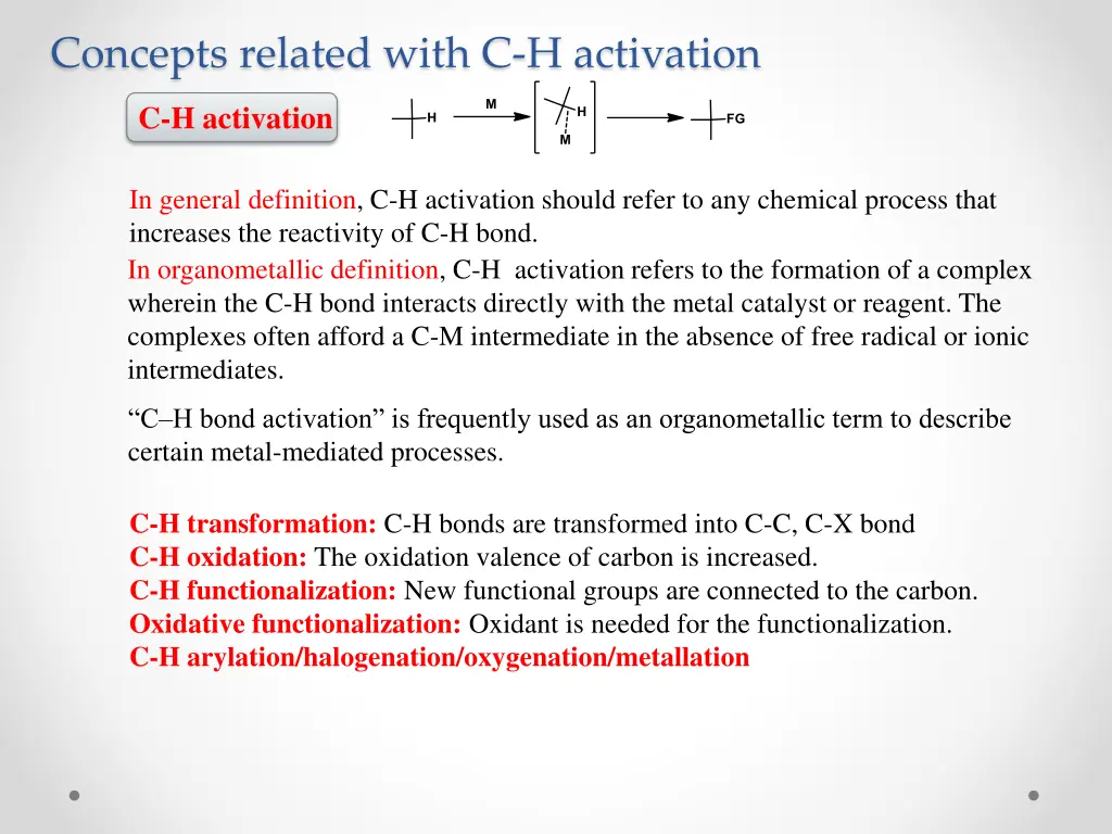 concepts related with c h activation