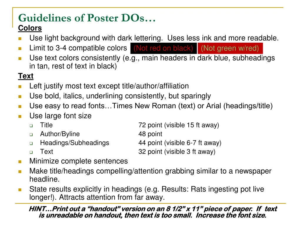 guidelines of poster dos colors use light