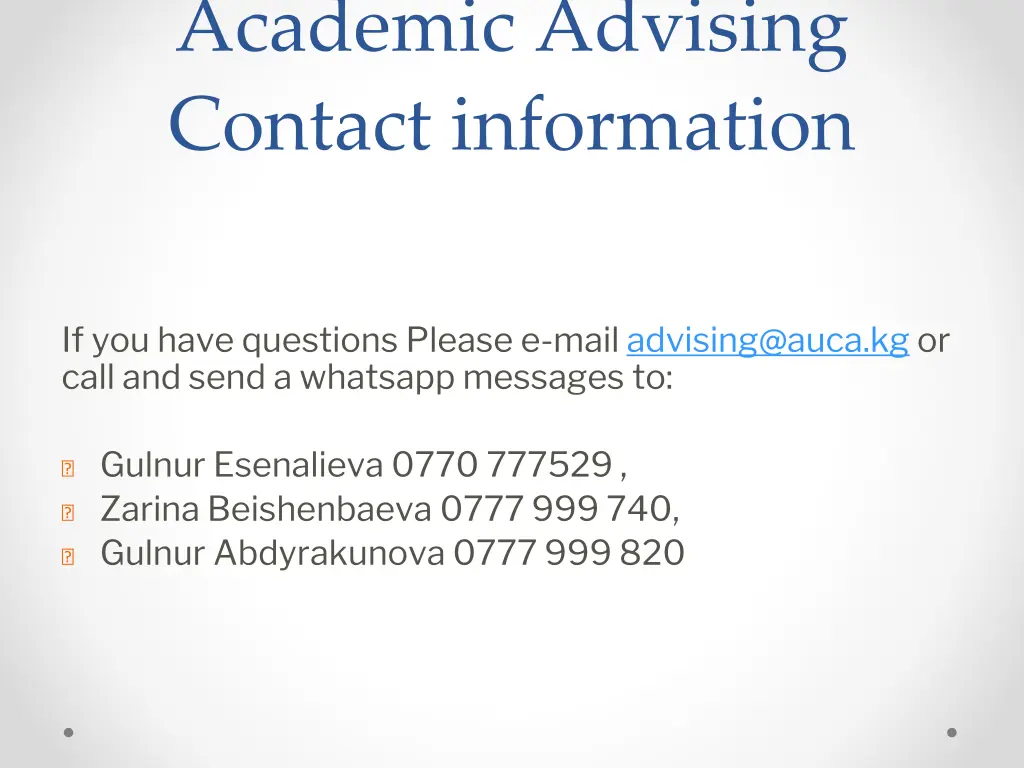 academic advising contact information