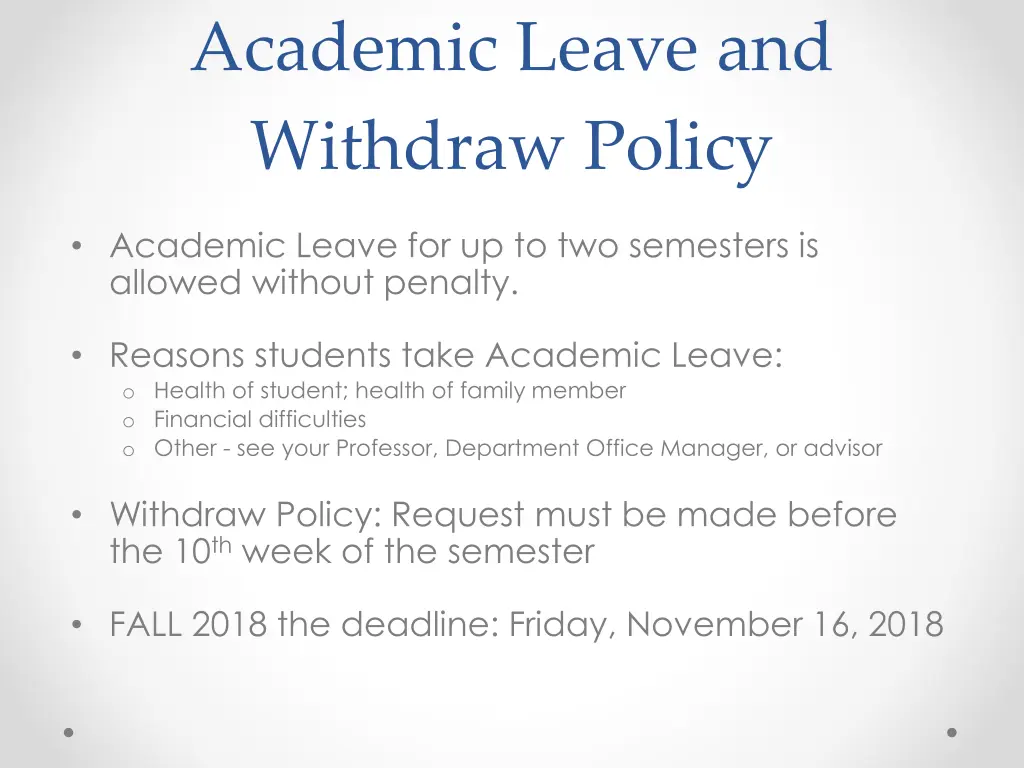 academic leave and withdraw policy