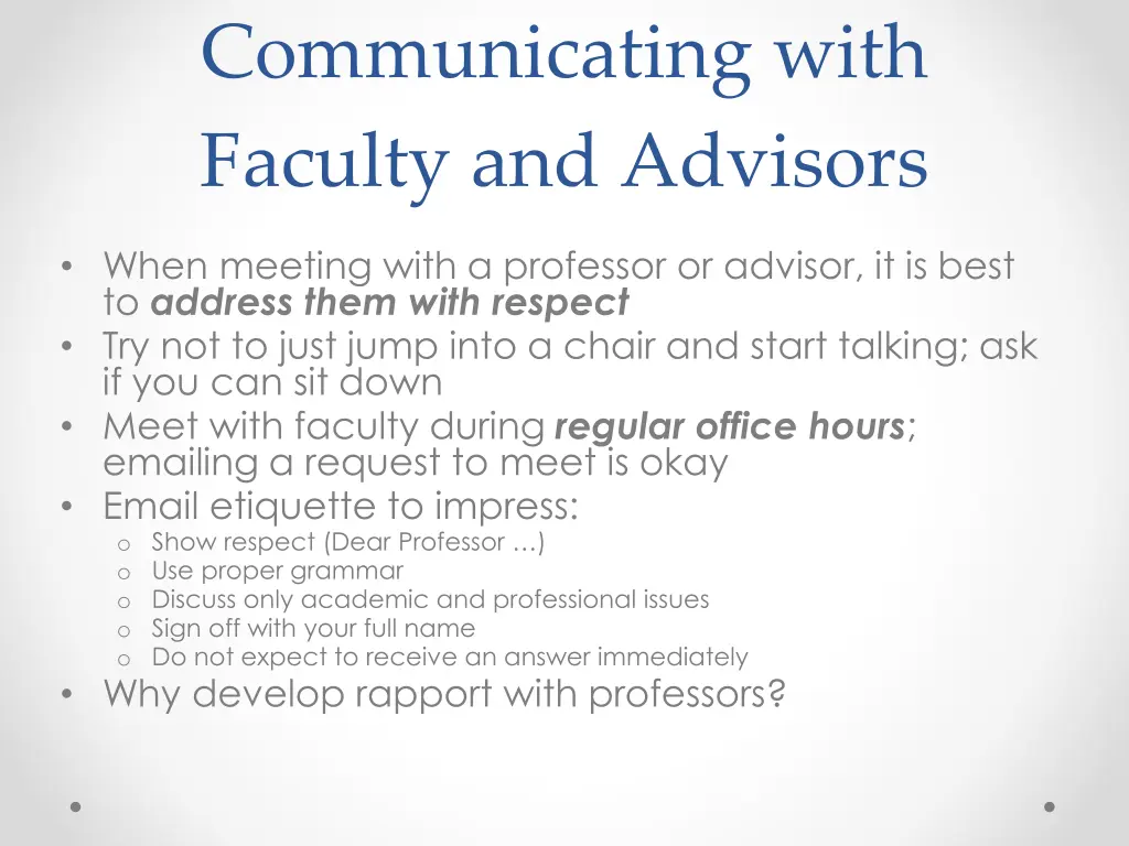 communicating with faculty and advisors