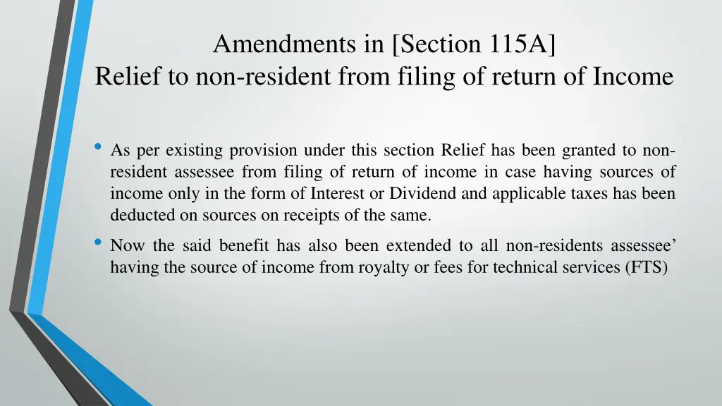 amendments in section 115a relief to non resident