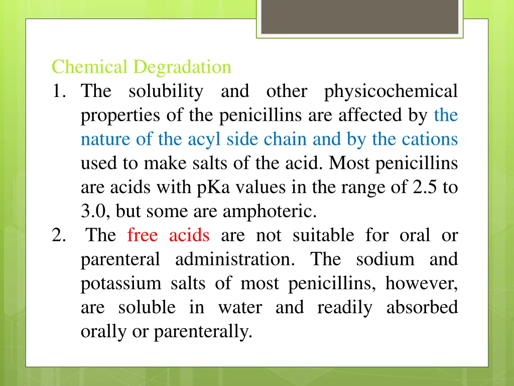 chemical degradation 1 the solubility and other