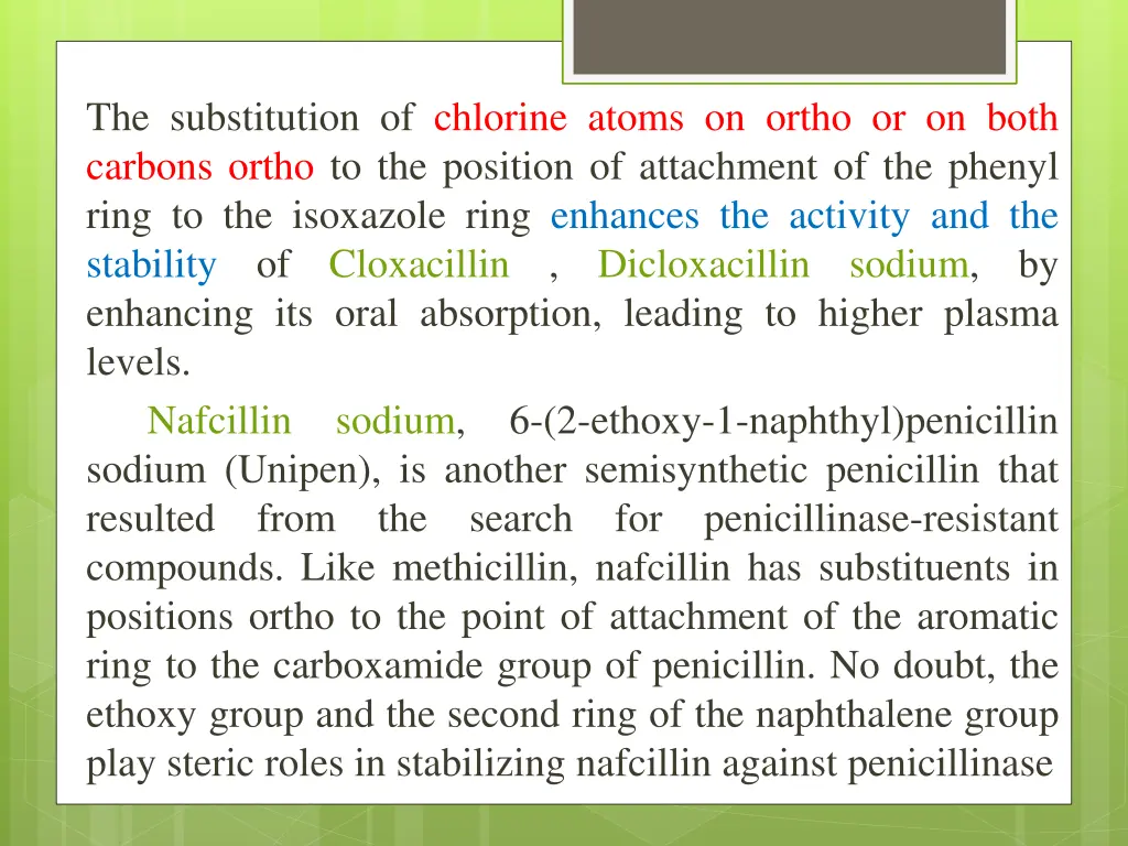 the substitution of chlorine atoms on ortho