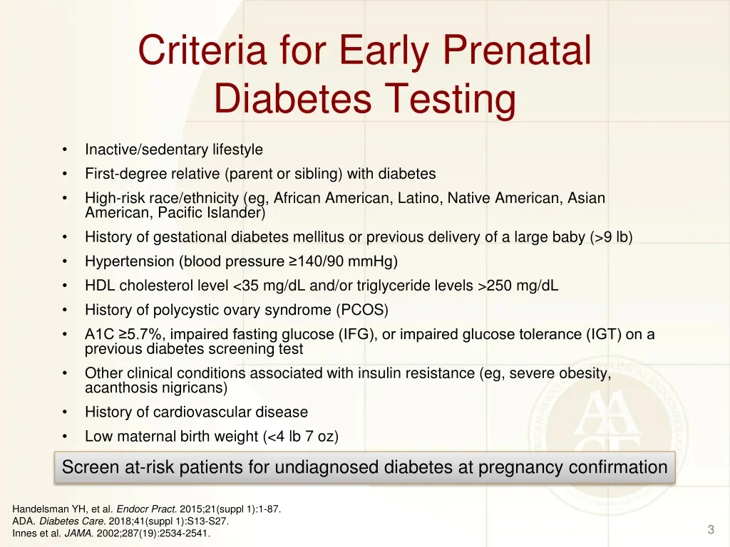 criteria for early prenatal diabetes testing