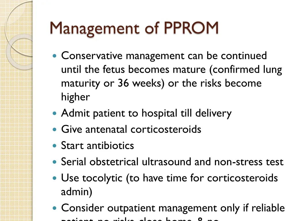 management of pprom