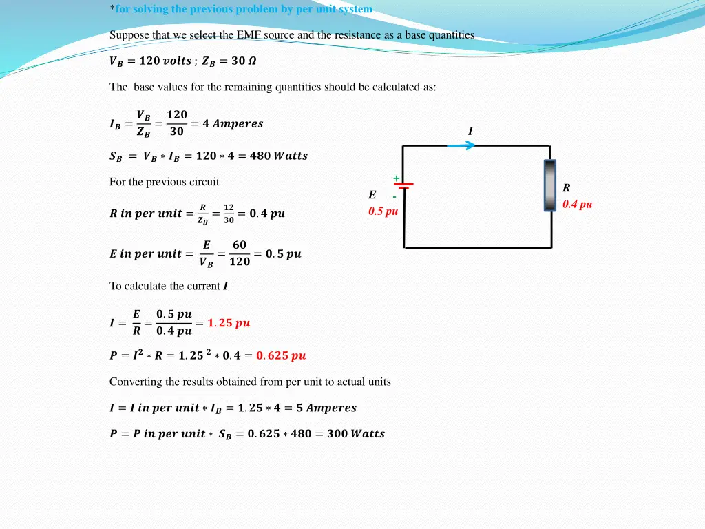 for solving the previous problem by per unit