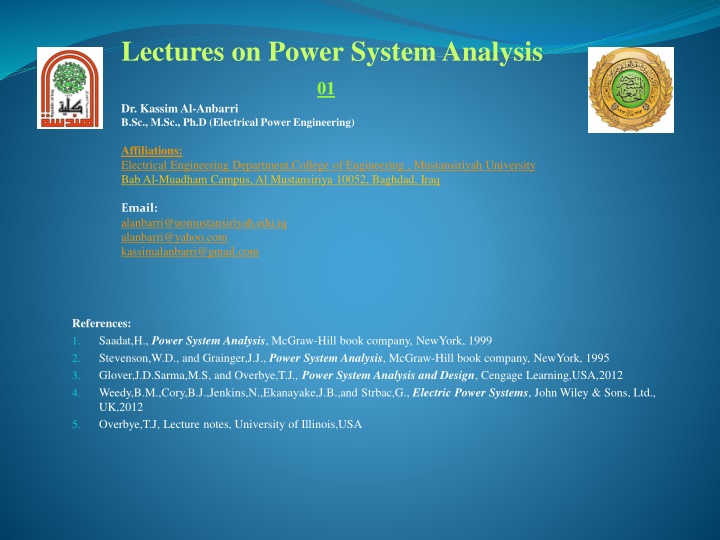 lectures on power system analysis 01 dr kassim