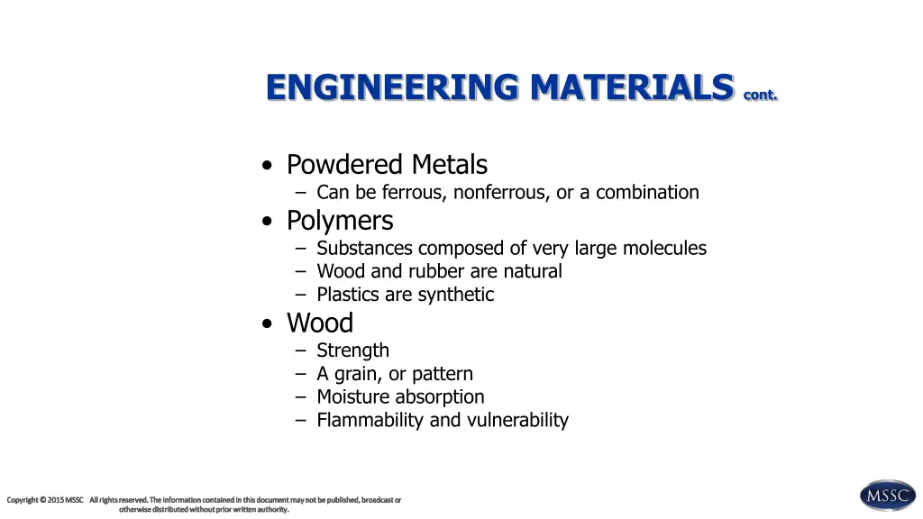 engineering materials cont