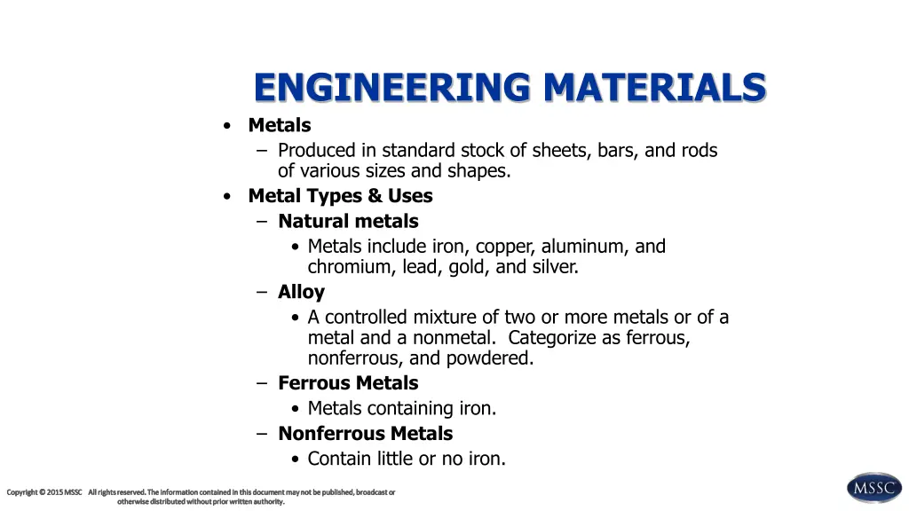 engineering materials metals produced in standard