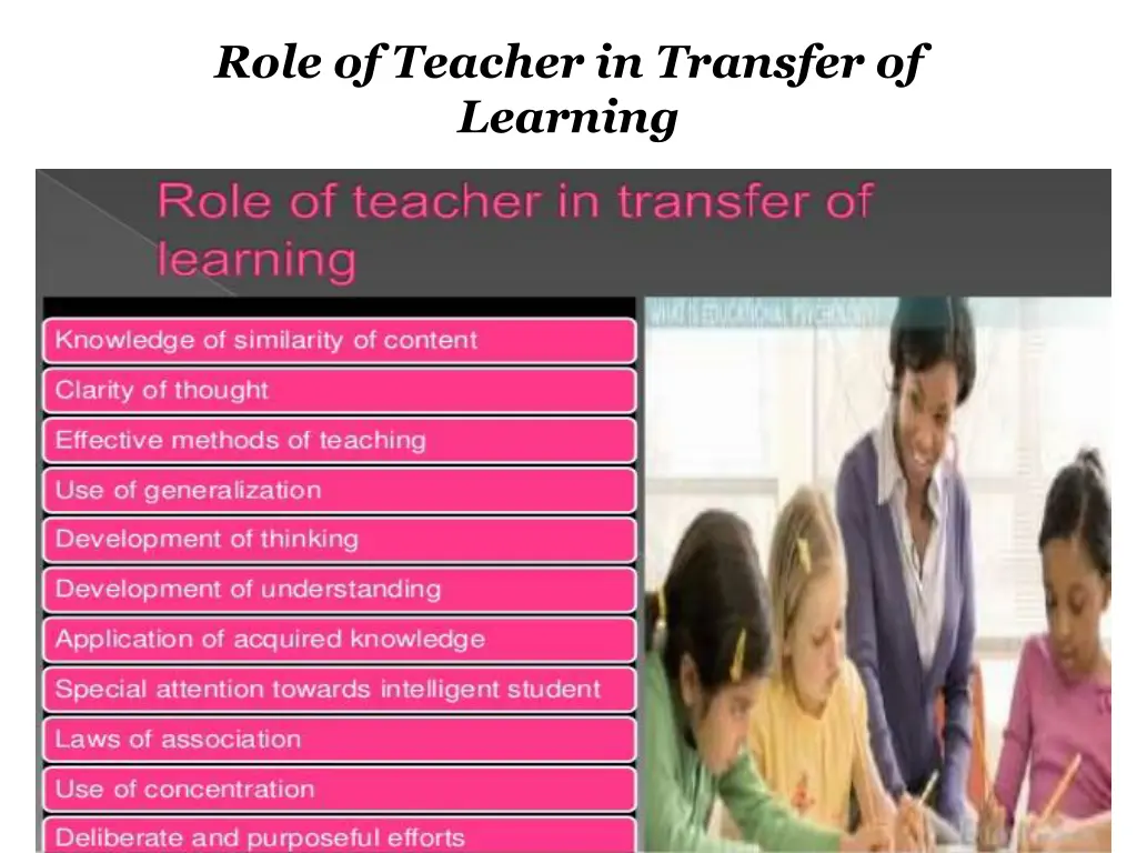 role of teacher in transfer of learning