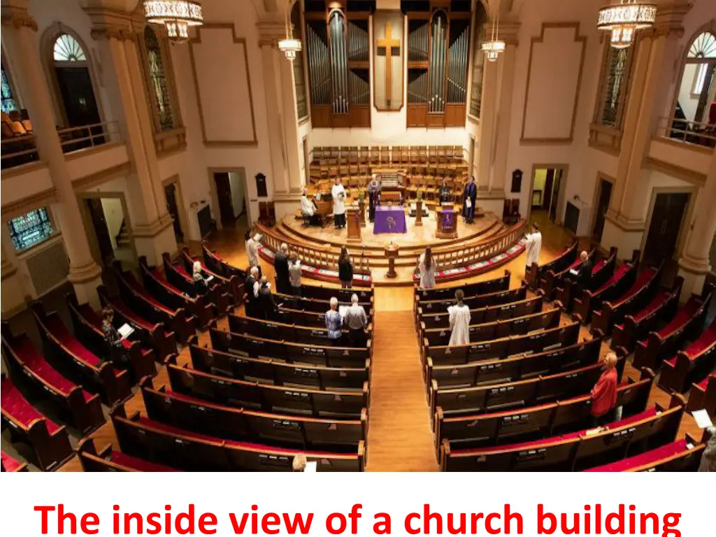 the inside view of a church building