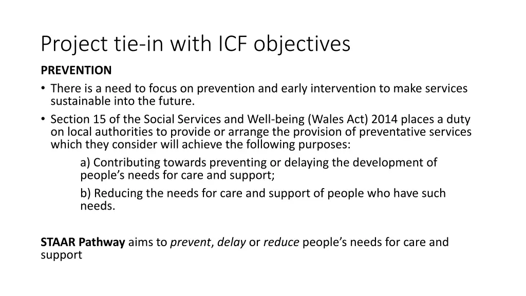 project tie in with icf objectives