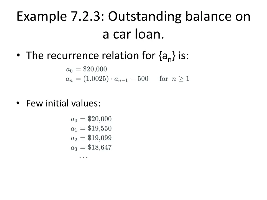 example 7 2 3 outstanding balance on a car loan 1