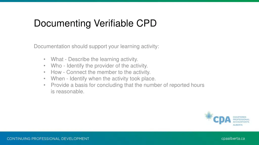 documenting verifiable cpd