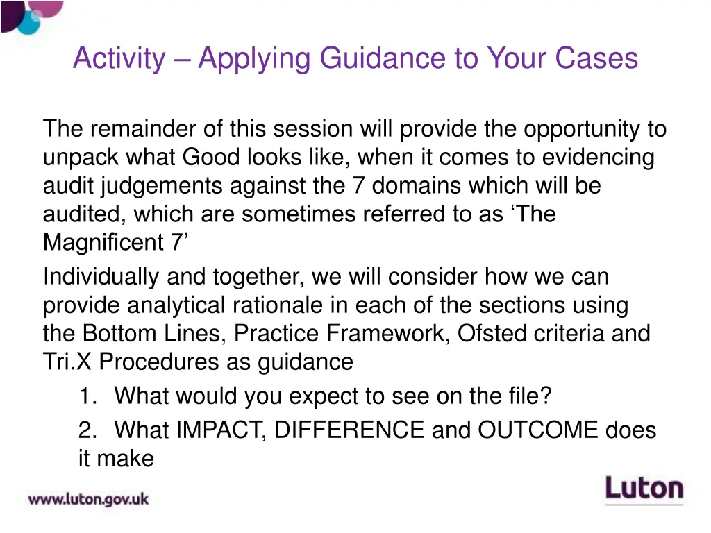 activity applying guidance to your cases