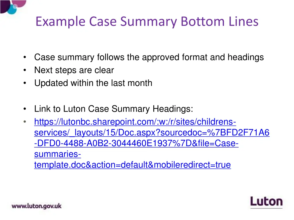 example case summary bottom lines