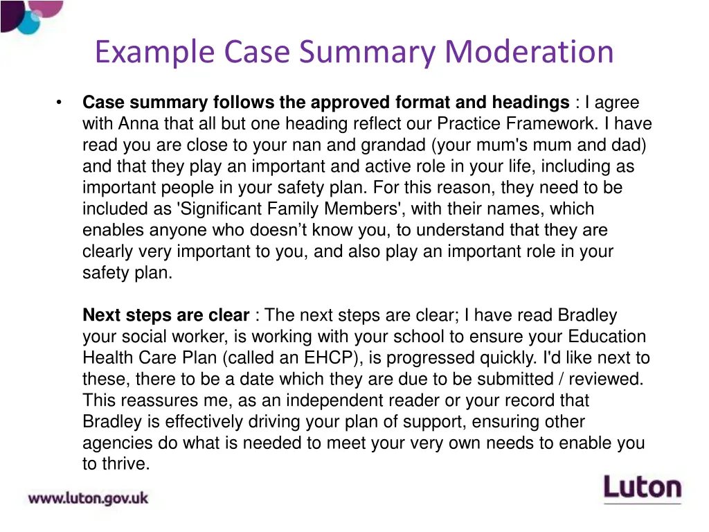 example case summary moderation