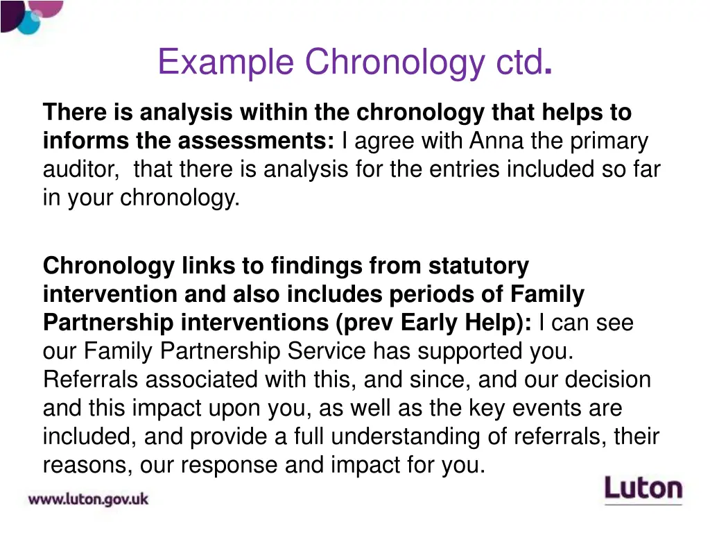 example chronology ctd