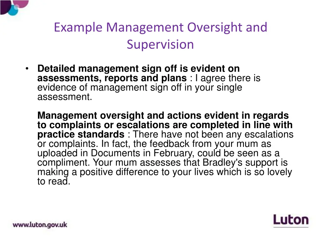 example management oversight and supervision