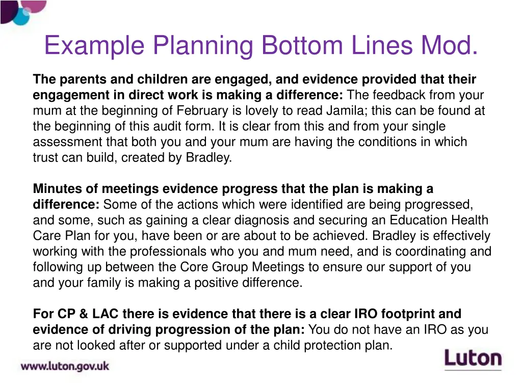 example planning bottom lines mod 2