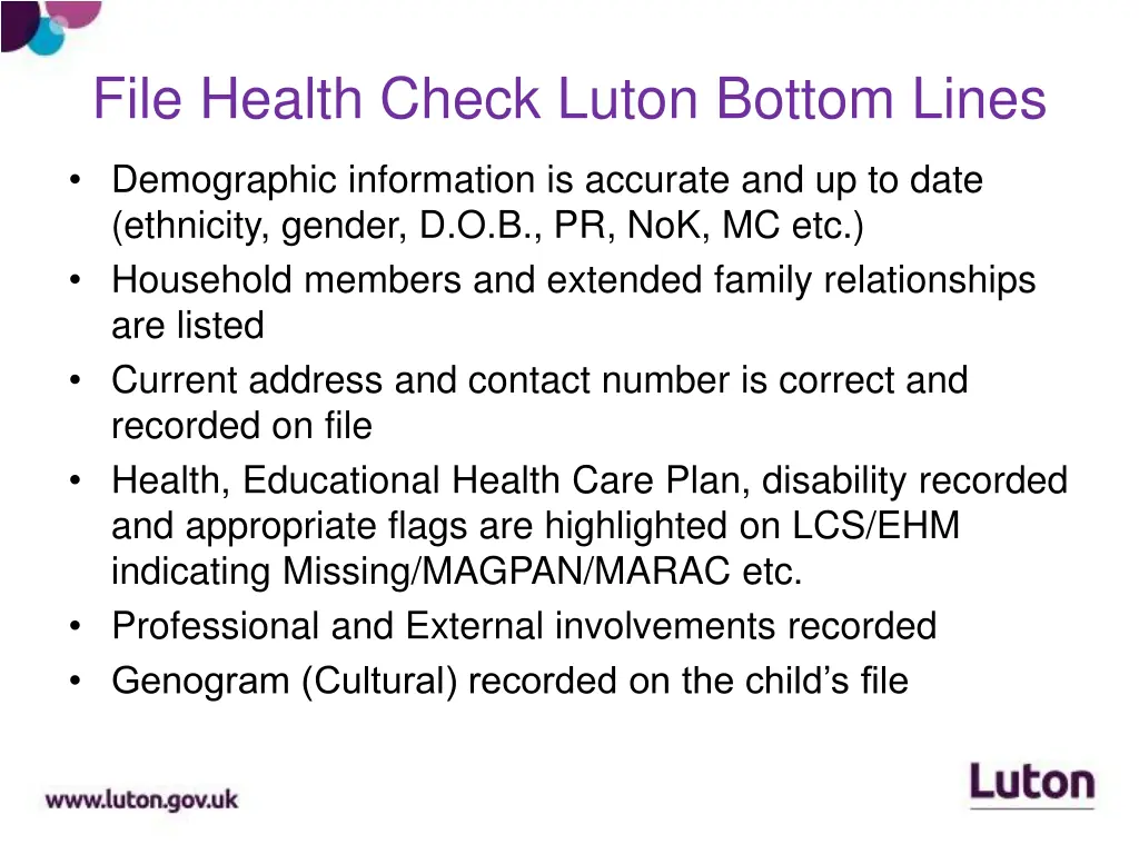 file health check luton bottom lines