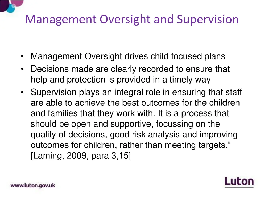 management oversight and supervision