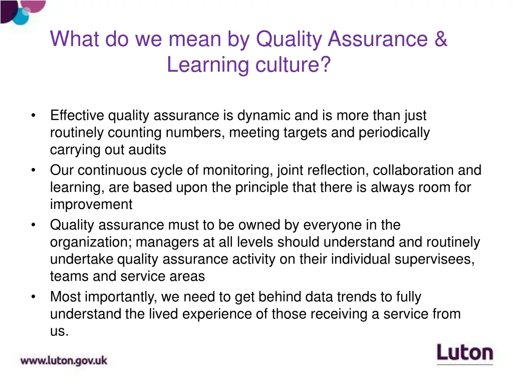 what do we mean by quality assurance learning