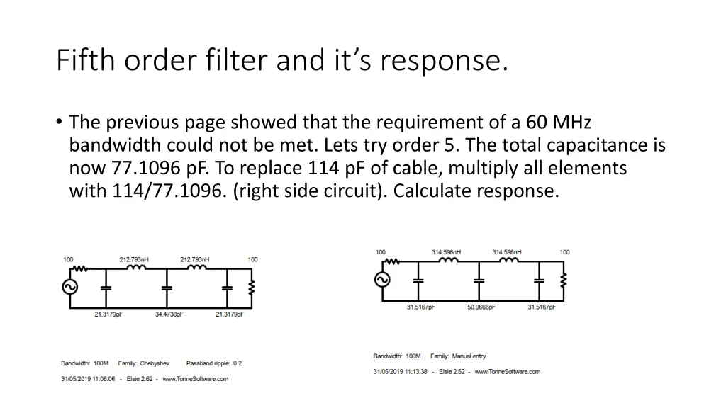 fifth order filter and it s response