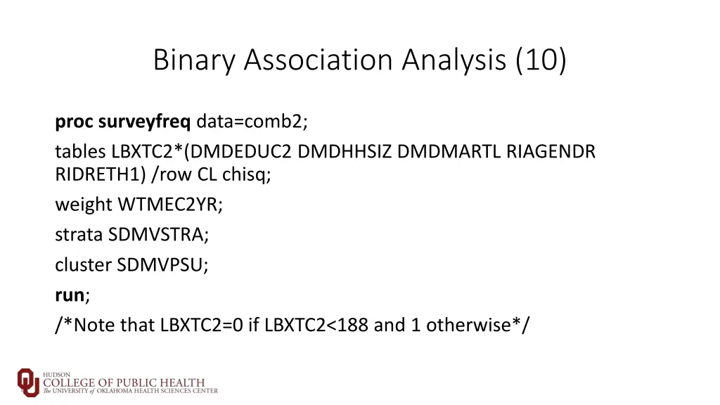 binary association analysis 10