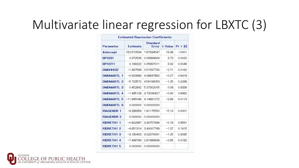 multivariate linear regression for lbxtc 3