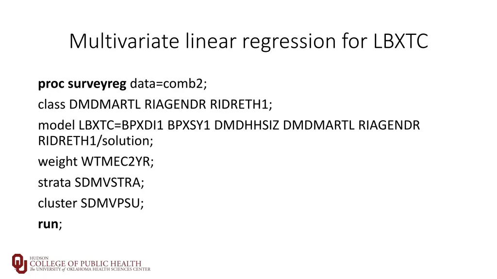 multivariate linear regression for lbxtc