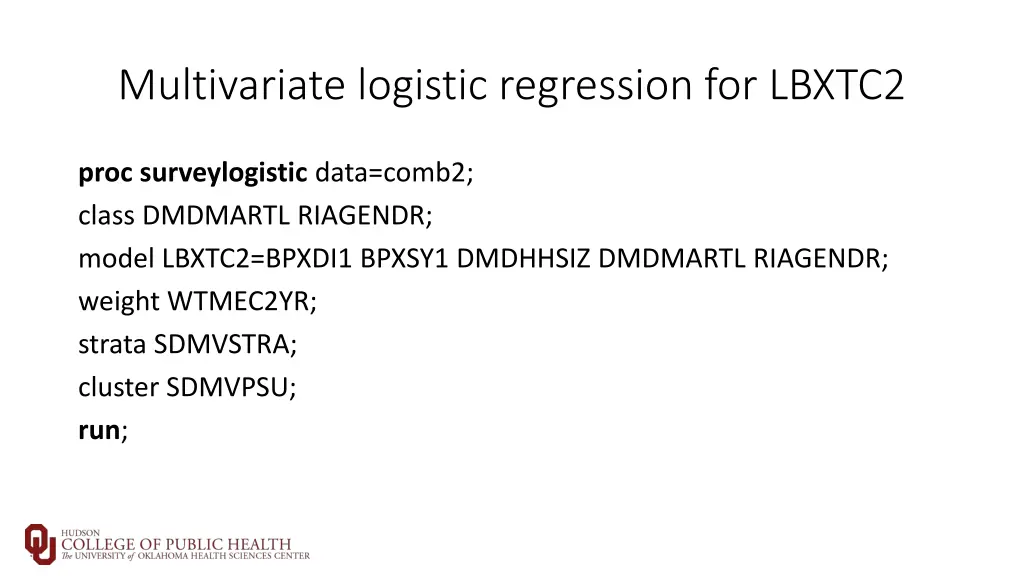 multivariate logistic regression for lbxtc2