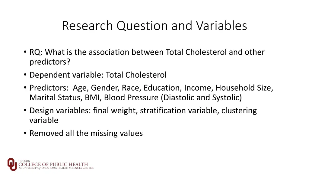 research question and variables