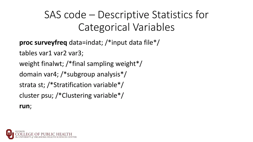 sas code descriptive statistics for categorical