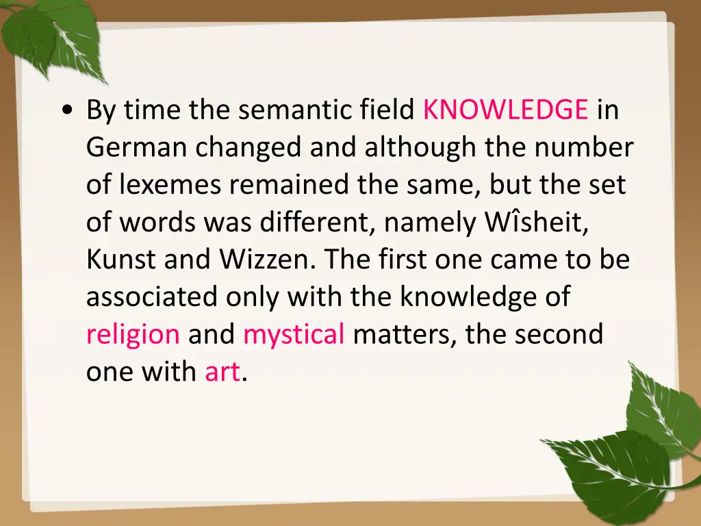 by time the semantic field knowledge in german