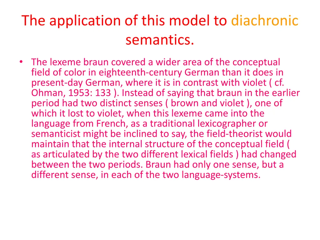 the application of this model to diachronic