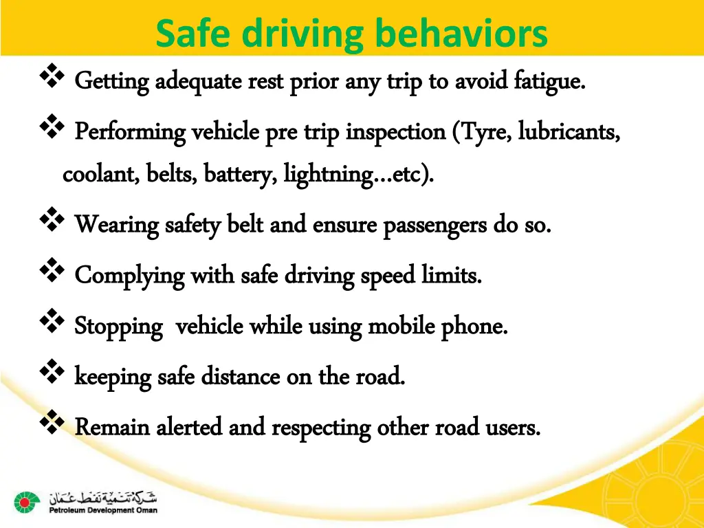 safe driving behaviors