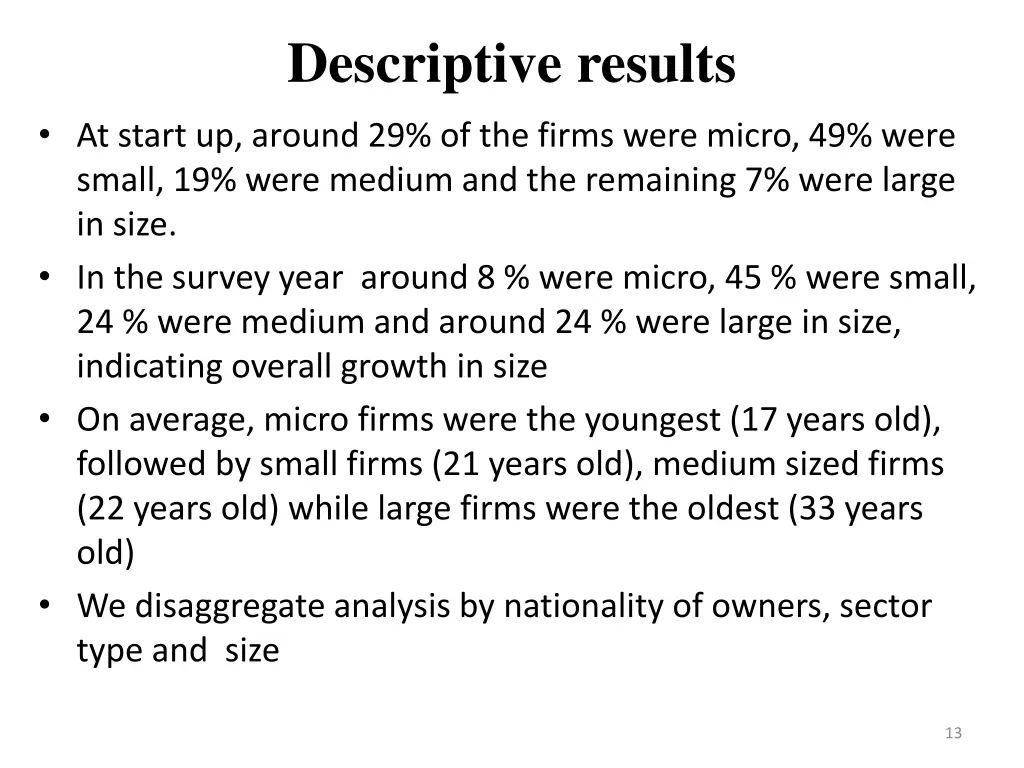 descriptive results