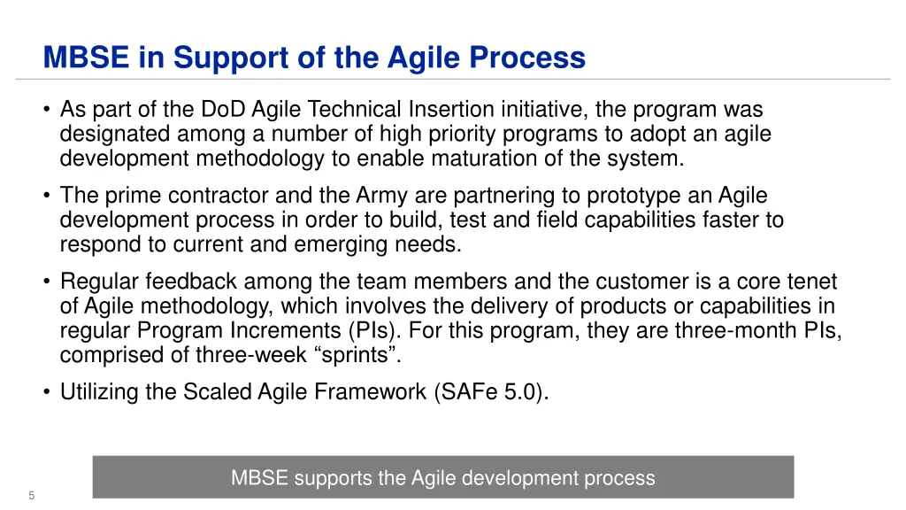 mbse in support of the agile process