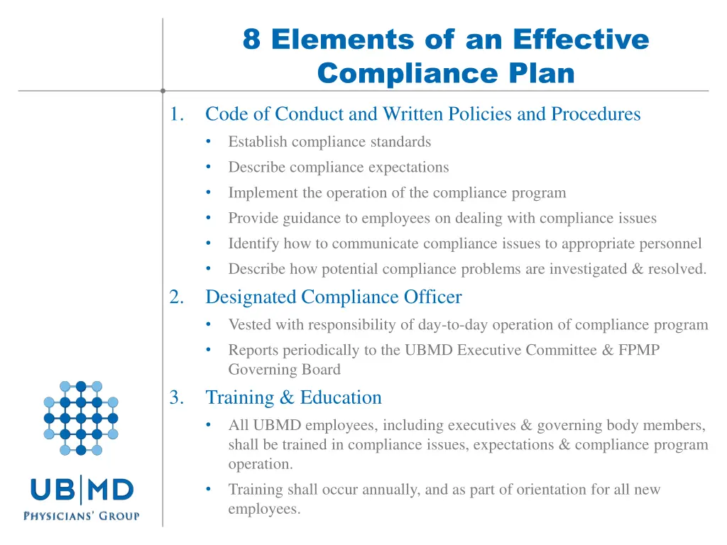 8 elements of an effective compliance plan