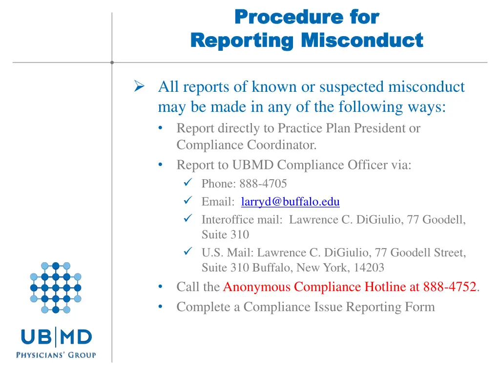 procedure for procedure for reporting misconduct