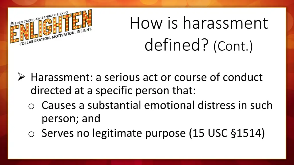 how is harassment defined cont 1