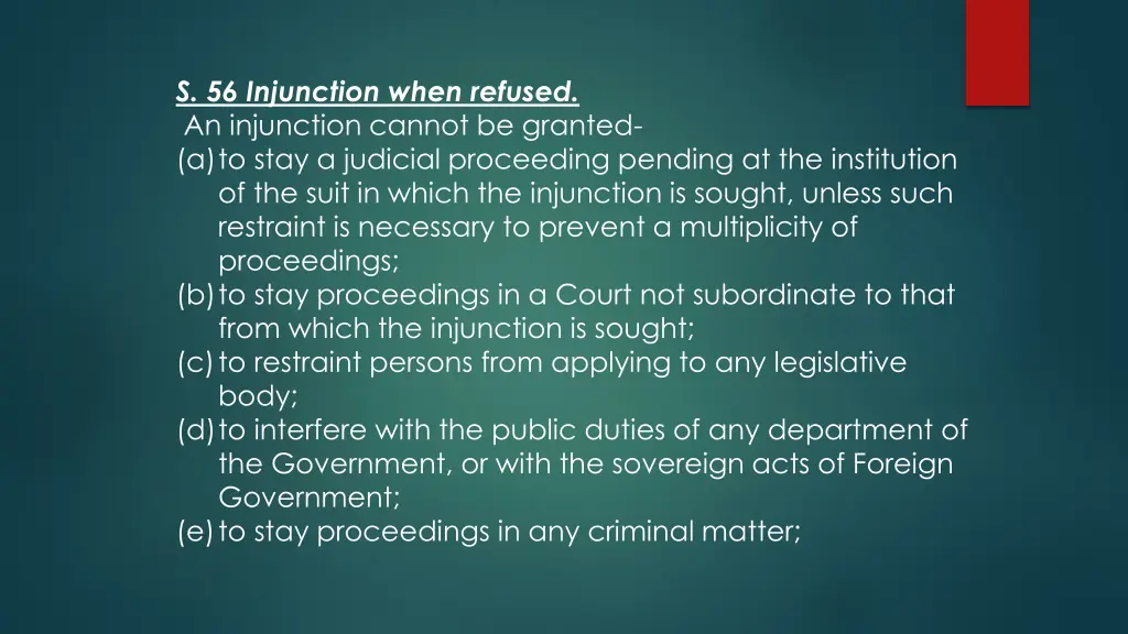 s 56 injunction when refused an injunction cannot