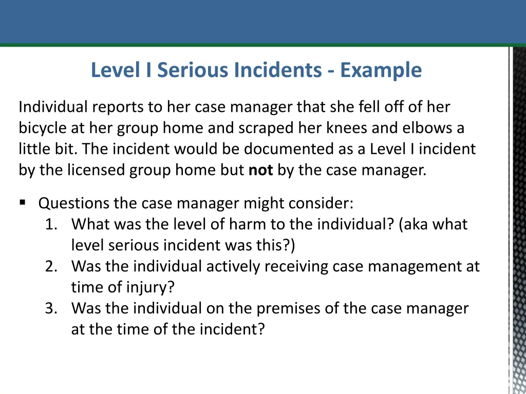 level i serious incidents example