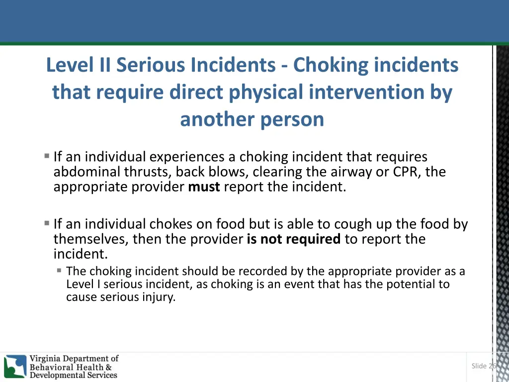 level ii serious incidents choking incidents that