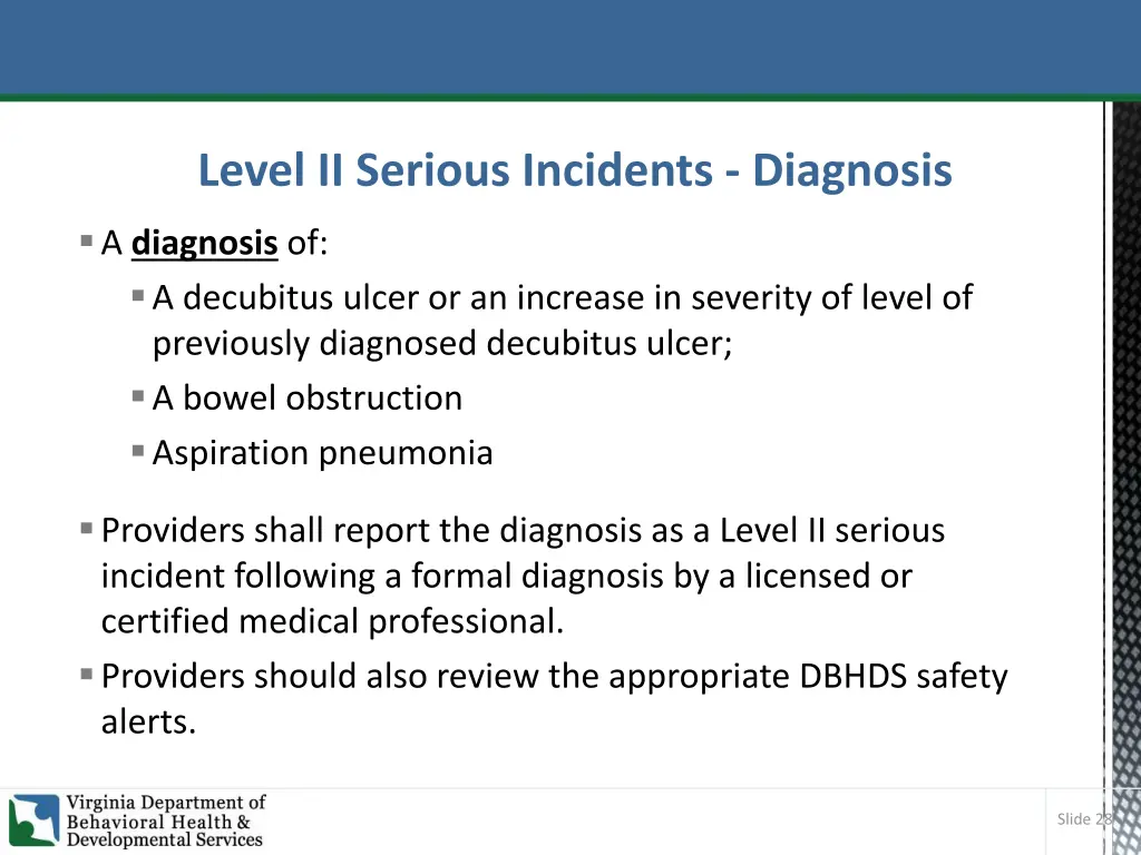 level ii serious incidents diagnosis