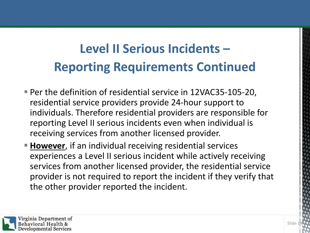 level ii serious incidents reporting requirements 1