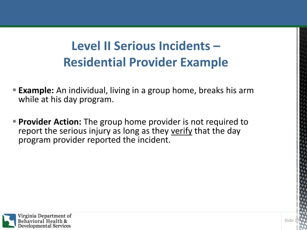 level ii serious incidents residential provider