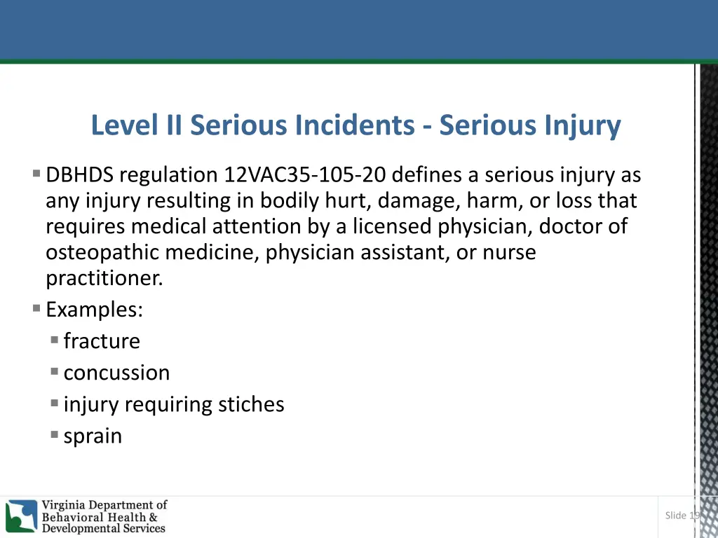 level ii serious incidents serious injury